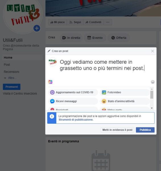 come mettere parole in grassetto su facebook